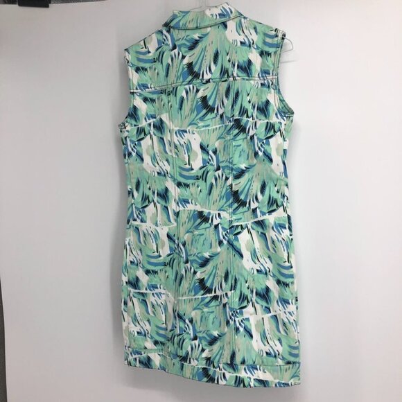 Kenzo Aquamarine teal leaf printed denim shirt mini dress 36 (US 4) - Picture 11 of 15